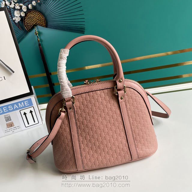 Gucci古馳包包 G家新款女包 款號:449654 古奇粉色壓花皮手提肩背女包 Gucci小號貝殼包  gdj1307